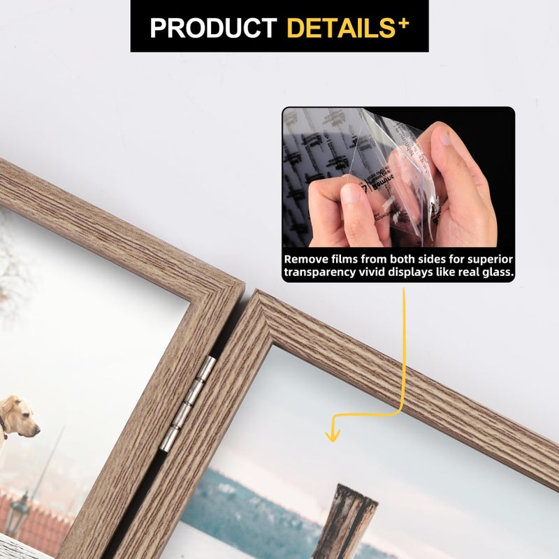 Forev 3.5x5 Double Picture Frame Wooden Hinged Photo Frame Definition Glass Stand Vertically on Desktop or Tabletop - Image 4